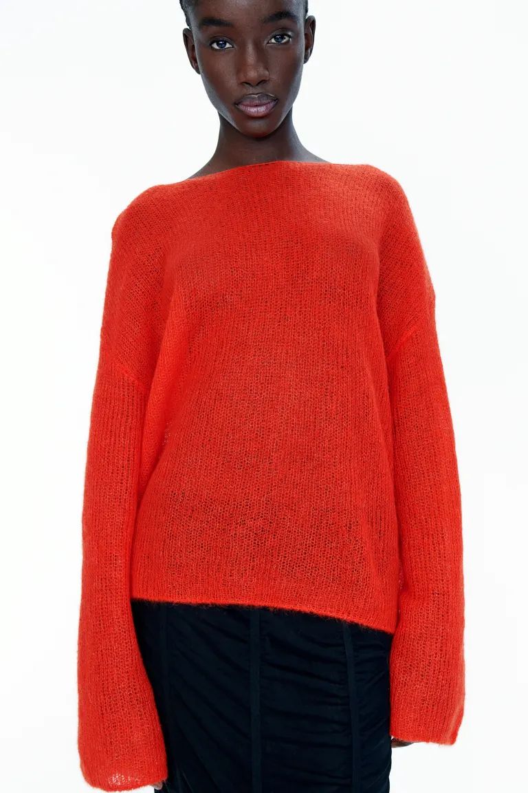 Sheer Mohair-blend Sweater - Orange - Ladies | H&M US | H&M (US + CA)