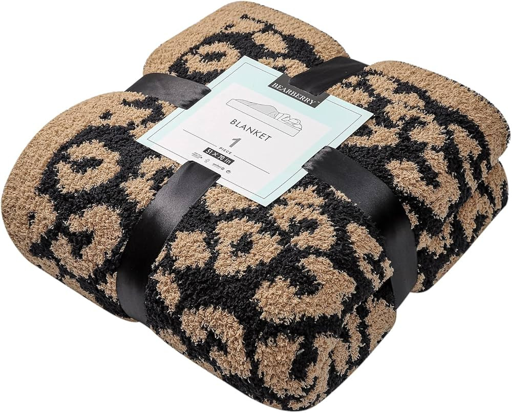 bearberry Fuzzy Leopard Knitted Throw Blanket Soft Cozy Warm Microfiber Blanket for Couch Sofa Be... | Amazon (US)