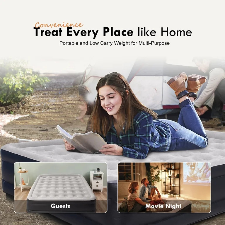 Honeydrill King Size Air Mattress 18.5" Airbed Inflatable with Built-in Pump, Gray | Walmart (US)