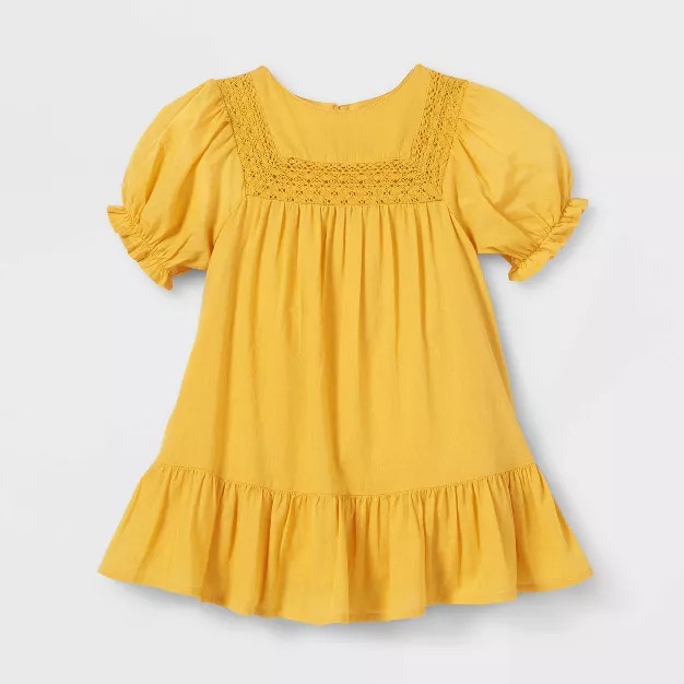 Toddler Girls' Solid Crochet Short Sleeve Dress - Cat & Jack™ Yellow | Target