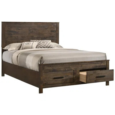 Rustic Queen Bed With Finish And Handy Storage In Design Legs Drawer Handles | Wayfair North America