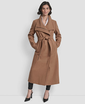 DKNY Women's Wing Collar Asymmetrical Wrap Coat - Macy's | Macy's