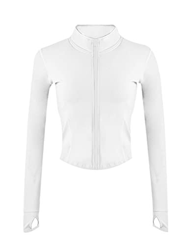 UANEO Workout Tops for Women Cropped Workout Jackets for Women Yoga Athletic Jacket (White-L) | Amazon (US)