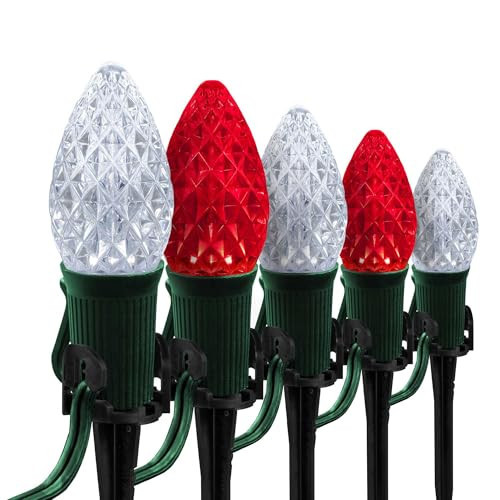 Wintergreen Lighting 50’ OptiCore LED C7 Red and White Pathway Christmas Lights, C7 Candy Cane Outdoor Christmas Bulbs, 5” Stakes, Green Wire | Amazon (US)