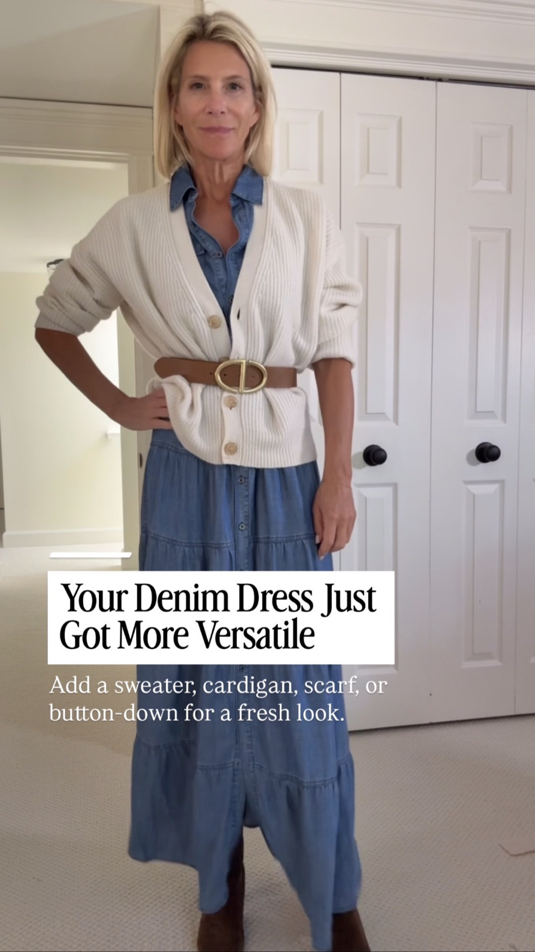 This denim dress is such a versatile fall piece! I’m showing you four easy ways to style it, with a black sweater, cozy cardigan, scarf, or button-down—so you can completely change the look with pieces you already own.

👩‍💻 LTK PRO TIPS
❤️ Heart = Support my posts ;-)
🔖 Save = Get sale & restock alerts for the things you love!
📋 Lists = Keep favorites organized (List ideas: Christmas, Birthdays, and Vacations!)
📲 Share = Send lists and products to a friend (or your daughters like me).
💬 Comment = Ask me anything, and I’ll answer. ;-)

#LTKootd #LTKSeasonal #LTKOver40
