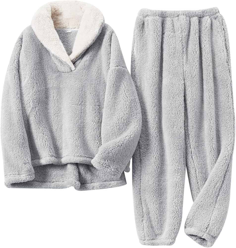 Gihuo Women' s Fluffy Pajamas Set Fleece Pullover Pants Loose Plush Sleepwear 2 Piece Pjs Set War... | Amazon (US)