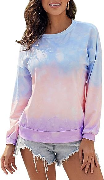 Womens Casual Long Sleeve Oversized Gradient Color Block Pullover Sweatshirts | Amazon (US)