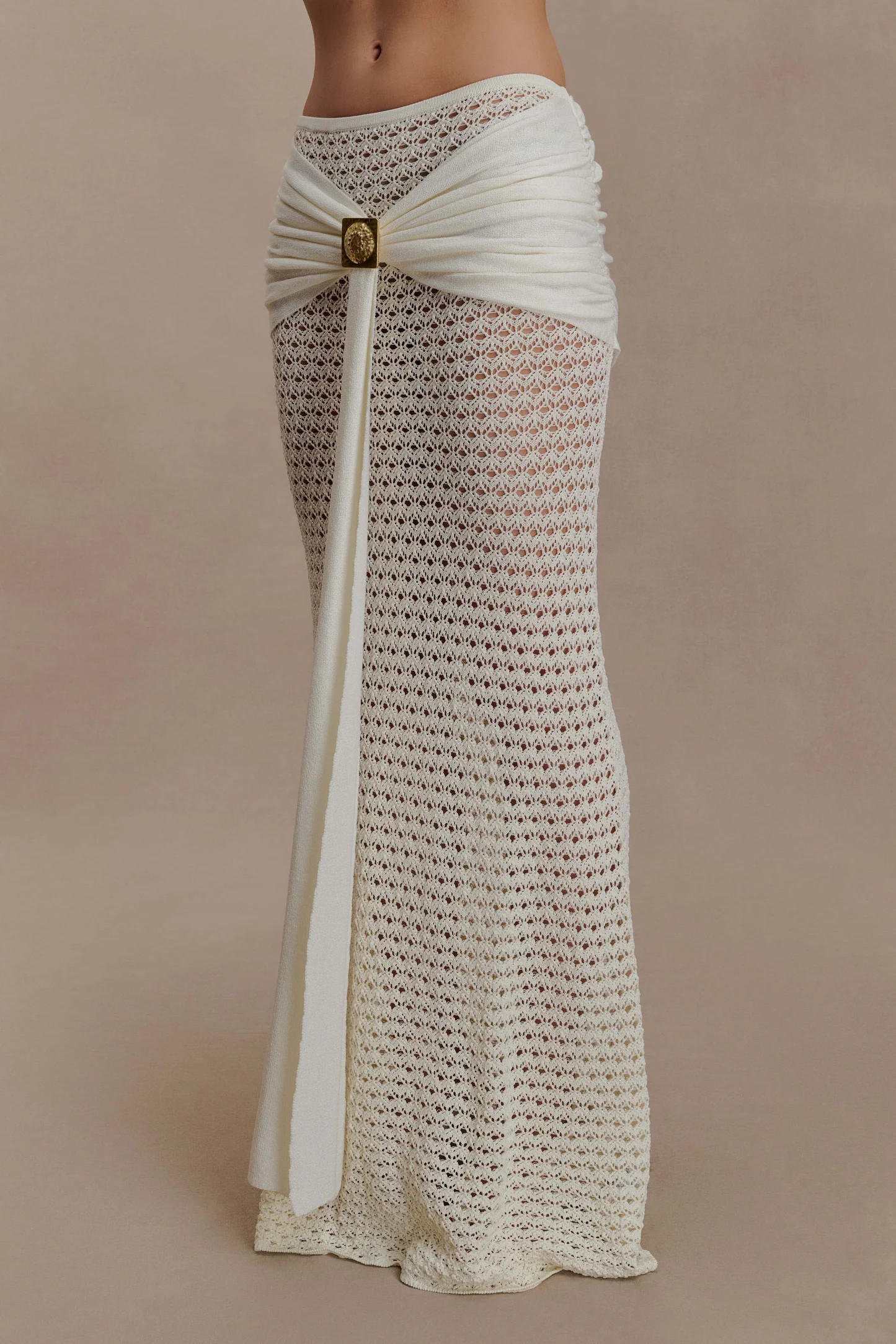 Mania Crochet Maxi Skirt With Hardware - Ivory | MESHKI US