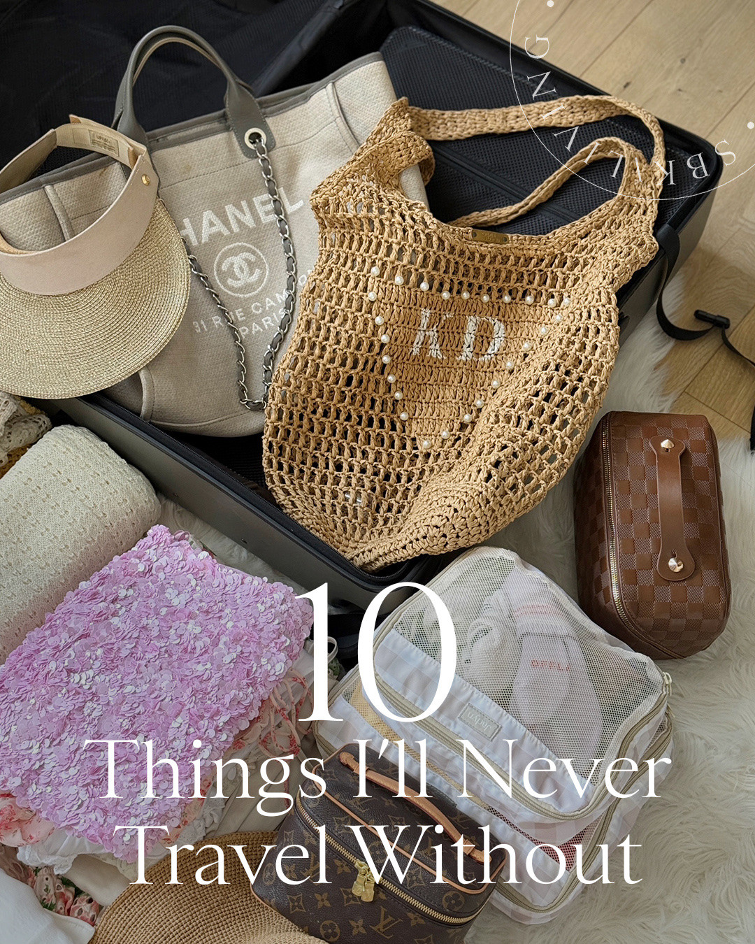 10 things I’ll never travel without!!✈️ After years of going on adventures, these are the items I swear by and WHY!! Swipe right to see🧳
+ nasal spray 
+ personalized straw tote
+ hair tool bag 
+ snack bags
+ foldable straw hat
+ silicone travel containers
+ cosmetic bag 
+ packing cubes
+ LV makeup bag
+ hard case carry-on luggage

#LTKTravel #LTKOver40