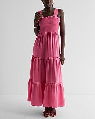 Square Neck Smocked Tiered Maxi Dress | Express