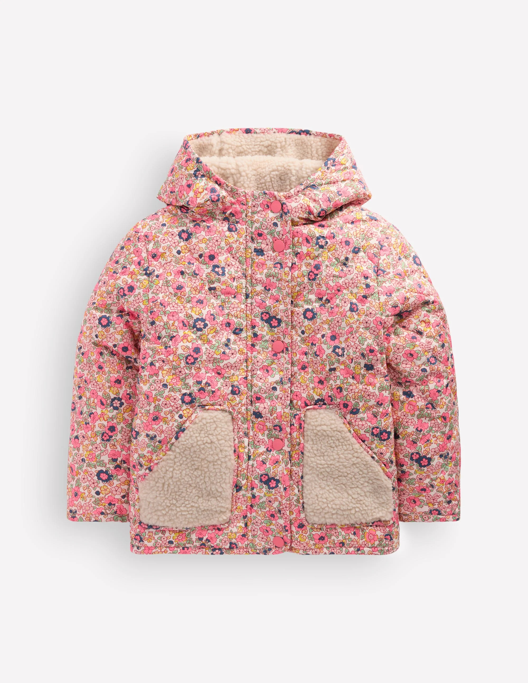 Boden Girls Borg Padded Jacket in Pink | Size 2-3 Years | Boden (US)