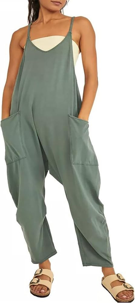 Rompers for Women Casual Summer Jumpsuits Sleeveless Loose Spaghetti Strap Overalls Jumpers | Amazon (US)