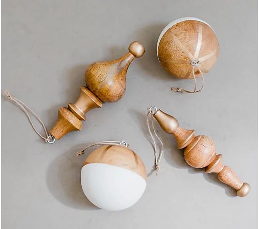 Set of 4 Painted Wooden Ball and Finial Ornaments by Lauren McBride | QVC