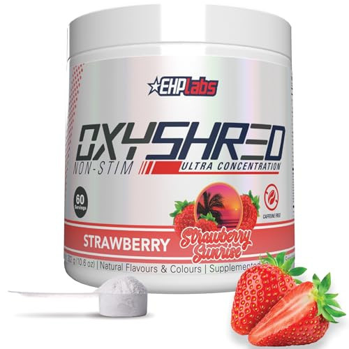EHP Labs OxyShred Non Stimulant Pre Workout Powder - Stim Free, Caffeine Free Preworkout for Men & Women - Non Stim Preworkout - Sugar Free Energy Powder - Strawberry, 60 Servings | Amazon (US)