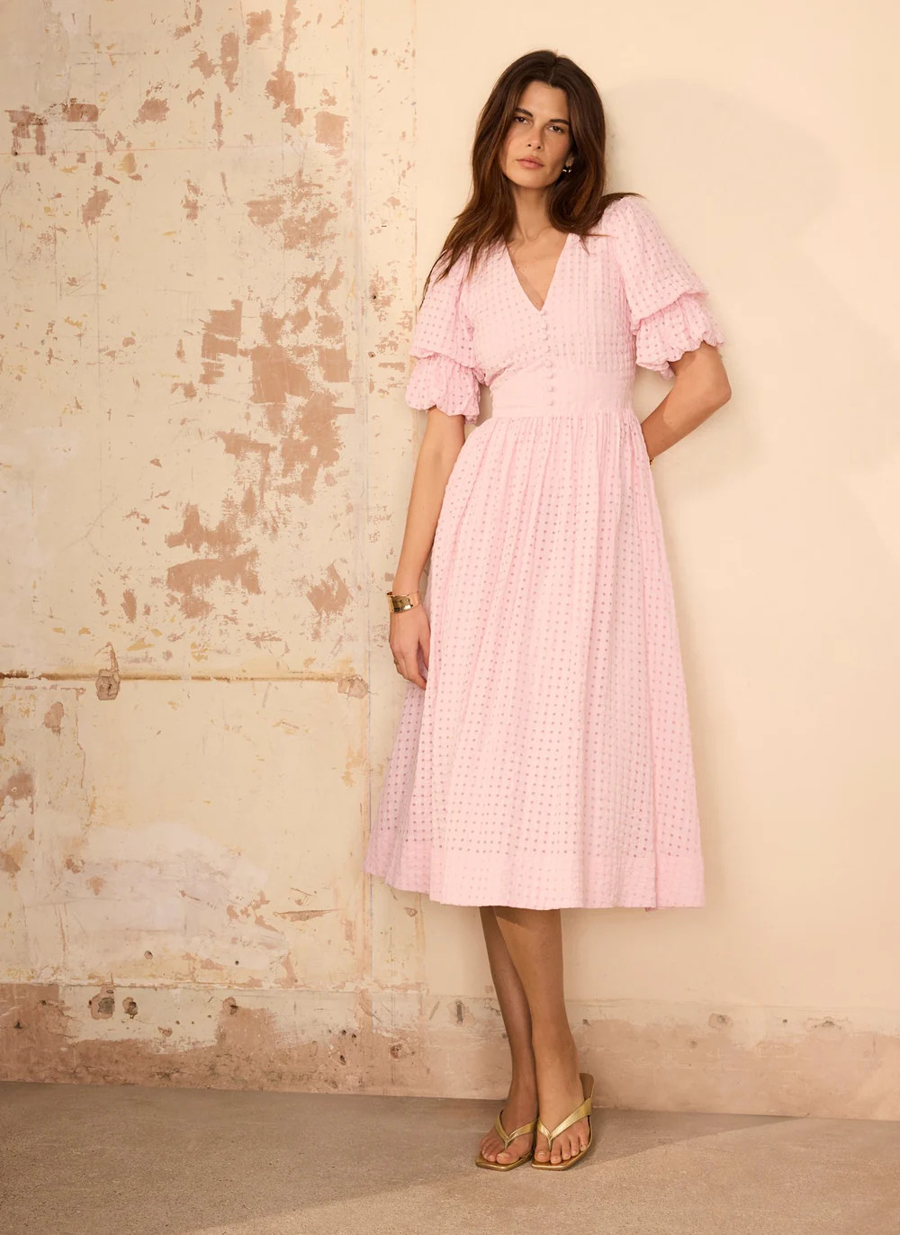 Pink Checked Midi Dress | Mint Velvet
