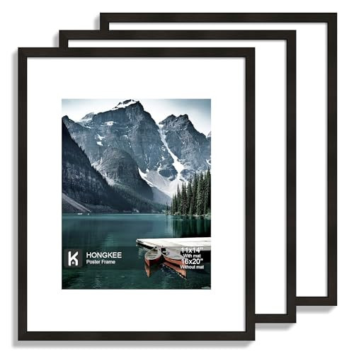 Hongkee 16x20 Frames Set of 3 - Display 11x14 Photo with Mat or 16 x 20 Poster without Mat, Wall Mounting Horizontal and Vertical, Black | Amazon (US)