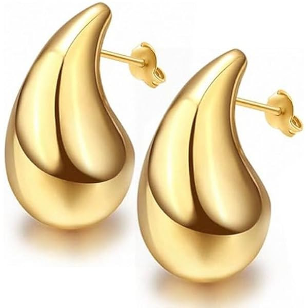 Tewiky Chunky Teardrop Gold Hoop Earrings for Women, Waterdrop Hypoallergenic 14K Gold Plated Ope... | Amazon (US)
