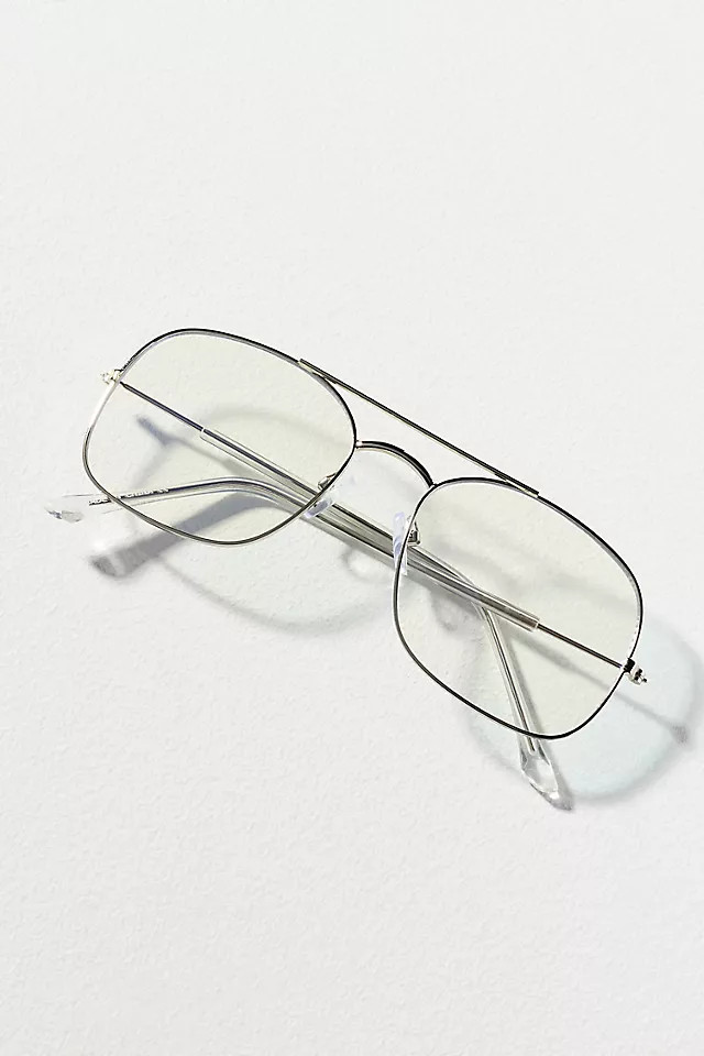 Oversized Metal Aviator Bluelight Readers | Anthropologie (US)