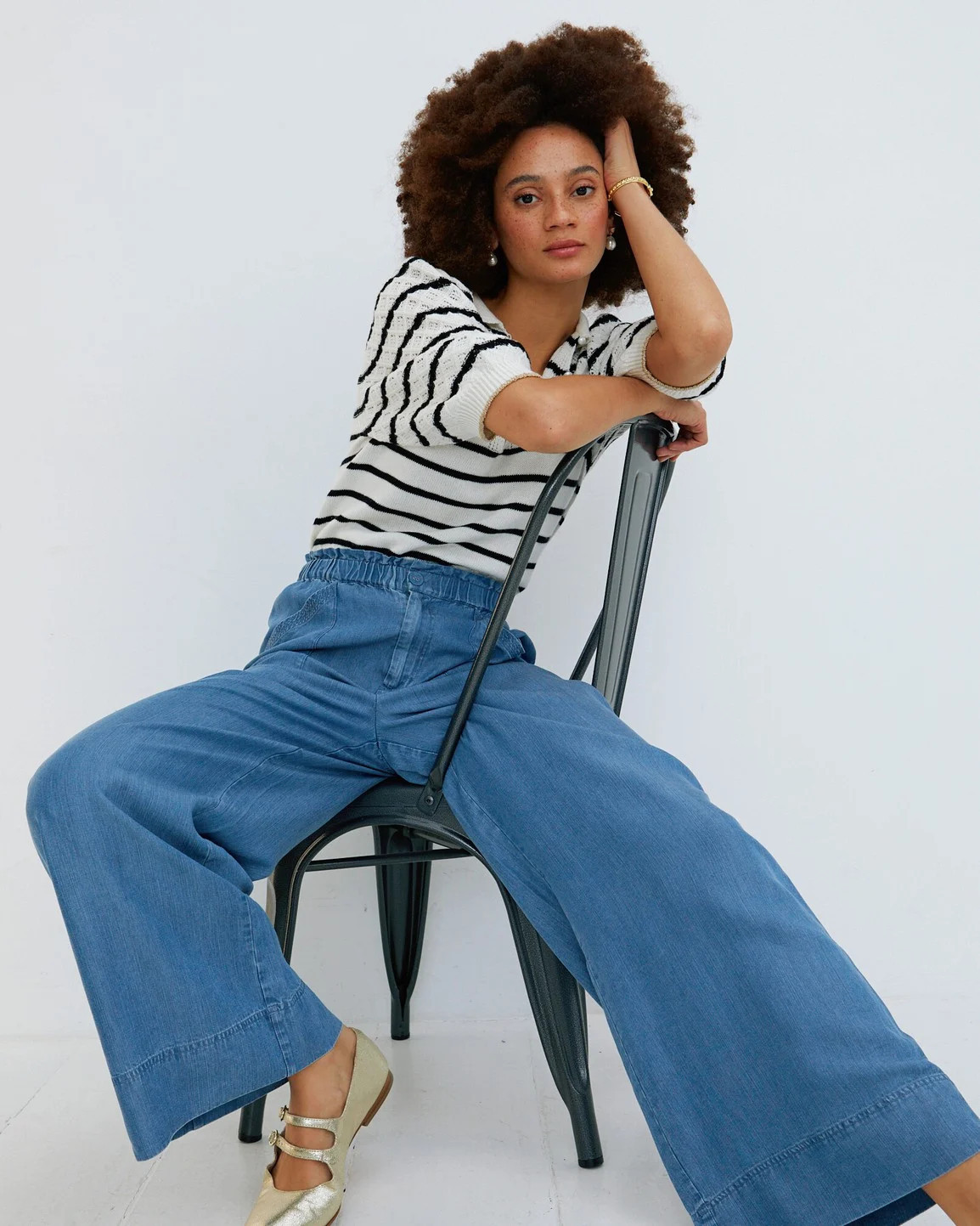 Wide Leg Chambray Blue Paperbag Trousers | Oliver Bonas | Oliver Bonas (Global)