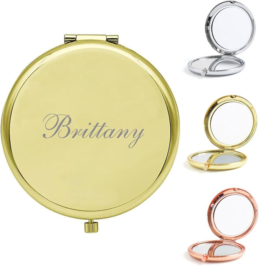 Personalized Gold Compact Mirror, Engraved Magnifying Pocket Makeup Mirror, Custom with Name Your... | Amazon (US)