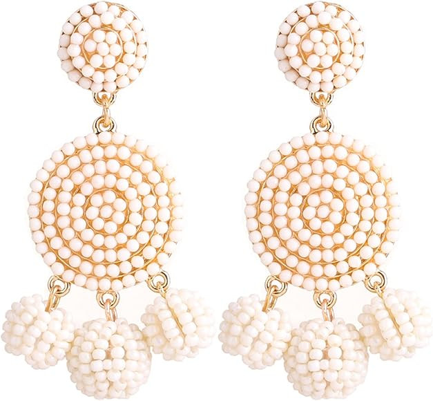 Beaded Earrings Elegant Soriee Dangle Bead Disc Bead 3 Ball Dangle Ear Drop Bead Tassel Earrings ... | Amazon (US)