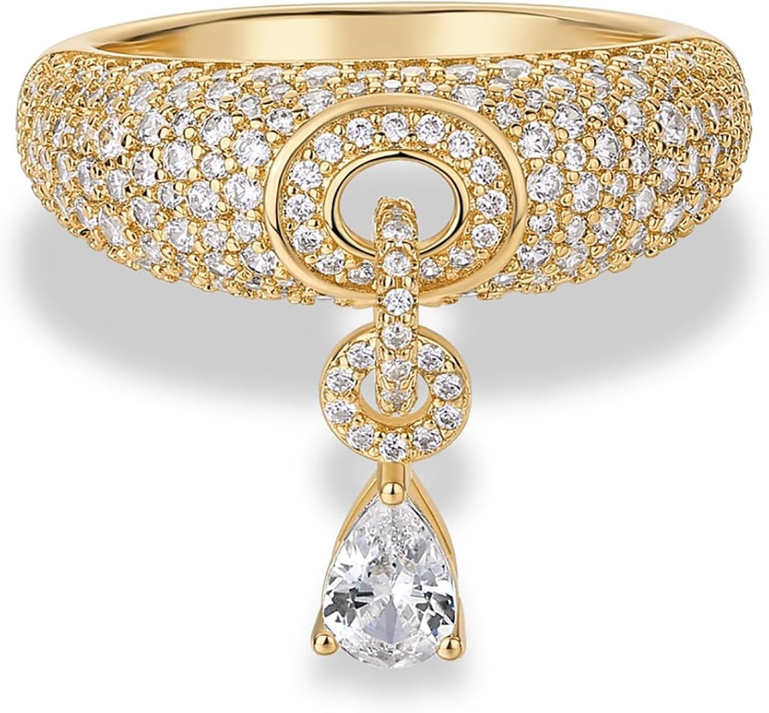 PAVOI 14K Gold Plated Dangle Wedding Ring for Women - Chunky Statement Gold Wedding Bands for Wom... | Amazon (US)