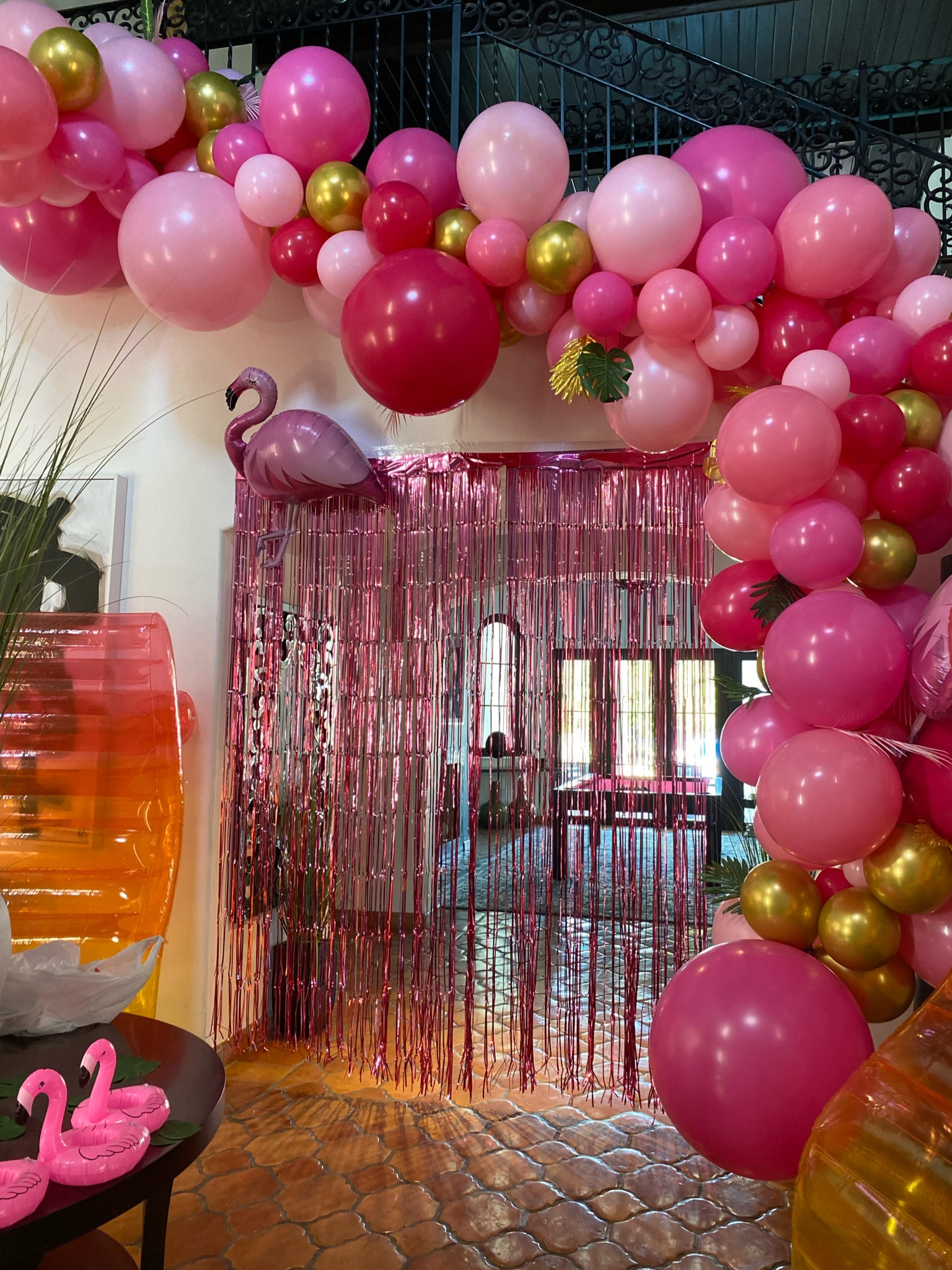 Xtralarge Pink Fringe Backdrop For Pink Party Decorations - 6.4x8
