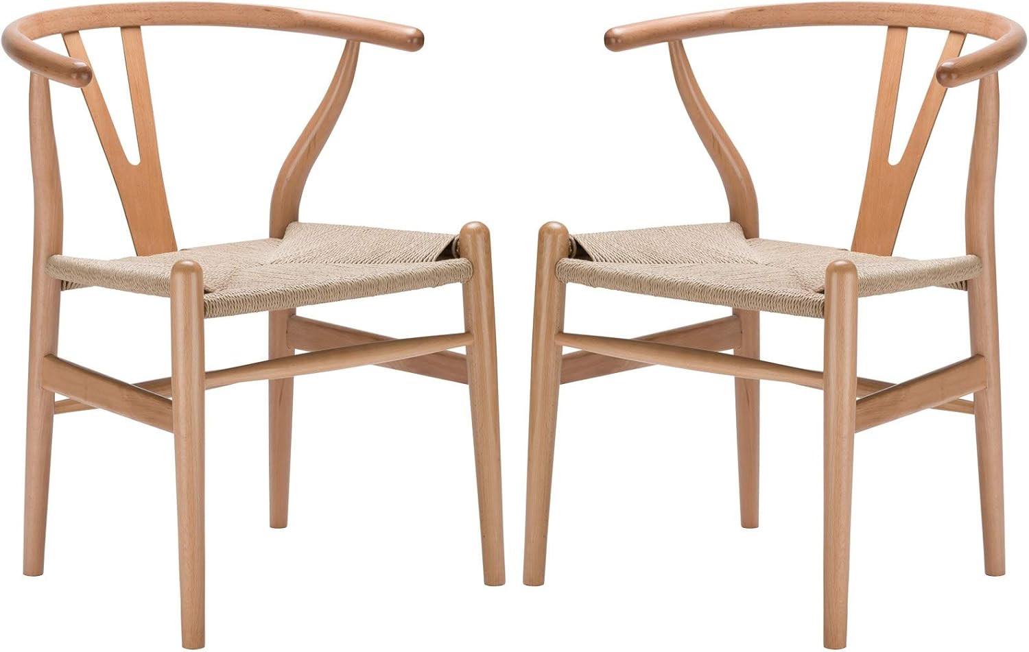 Poly and Bark Weave Modern Wooden Mid-Century Dining Chair, Hemp Seat, Natural (Set of 2) | Amazon (US)