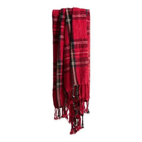 Red and Black Plaid Chenille Throw Blanket | World Market