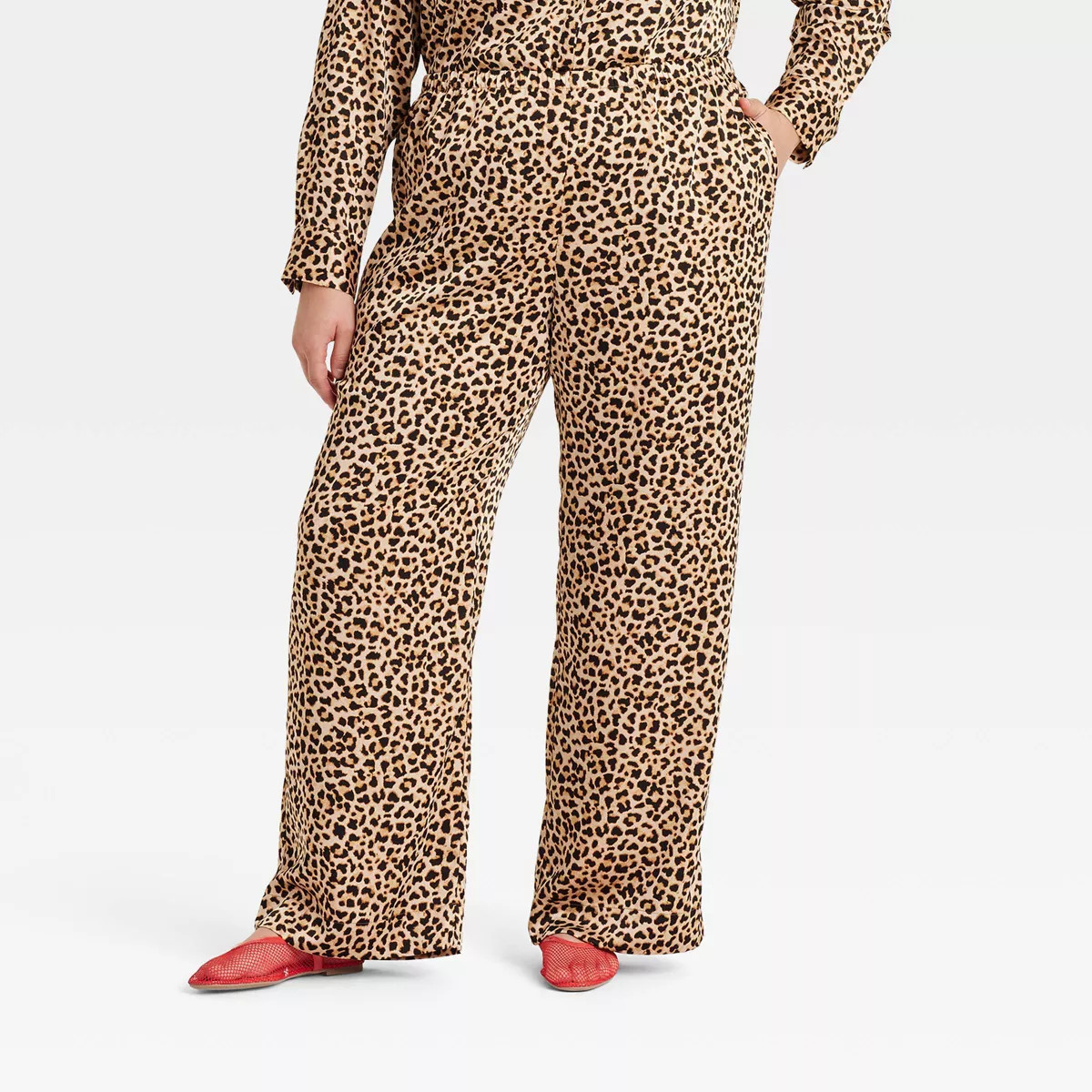 Women's Mid-Rise Straight Leg Satin Pull-On Pants - A New Day™ Leopard Print M | Target