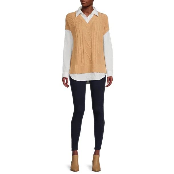 Time and Tru Women's 2-in-1 Sweater Vest - Walmart.com | Walmart (US)