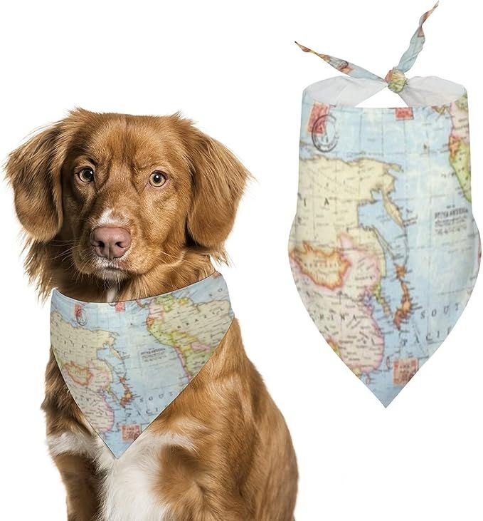 RIMENCH Cute Puppy and Pet Bandanas, World Map Blue Travel Pattern, Triangle Birthday Bandana Sca... | Amazon (US)