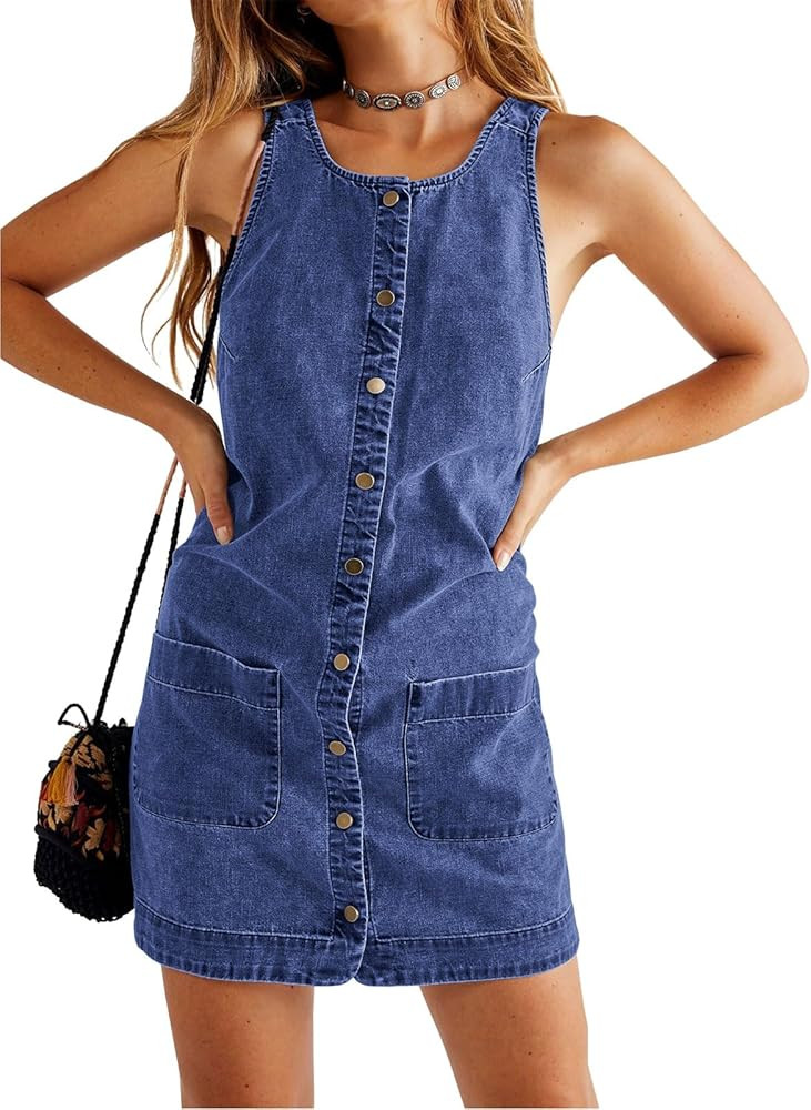 Yousify Womens Casual Sleeveless Denim Overalls Dresses Button Down Summer Jean Mini Dress 2025 T... | Amazon (US)