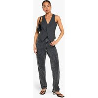 boohoo Women's Basics High Waisted Straight Leg Jeans in Washed Black | Size: 10/30L | Denim | boohoo (US & Canada)