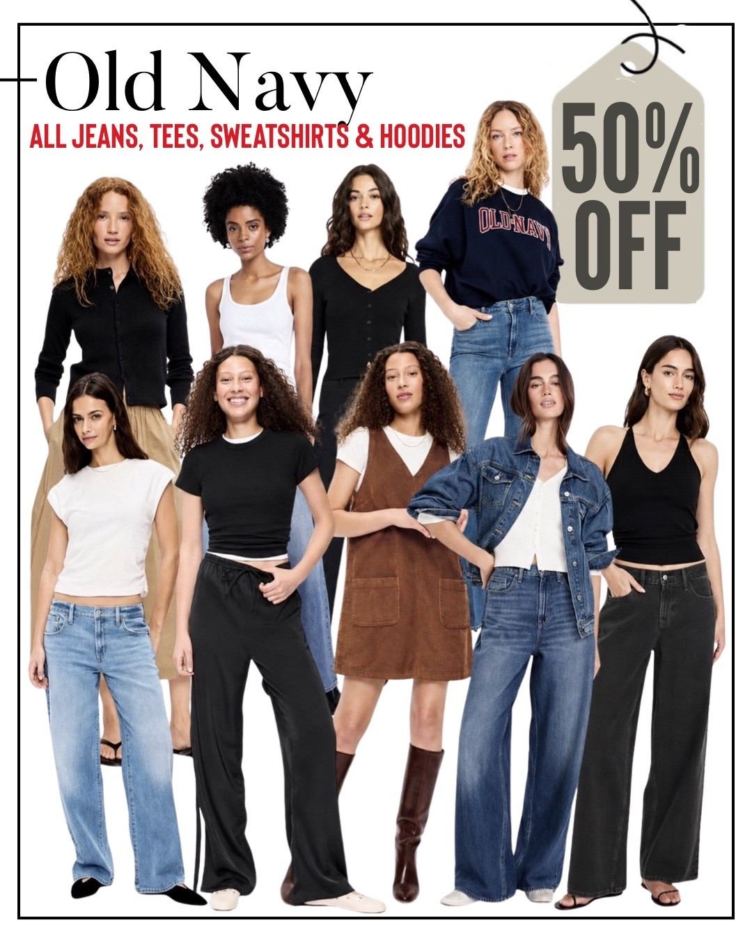 Shop Old Navy Labor Day Sale!  50% OFF jeans, tees, sweatshirts and hoodies!