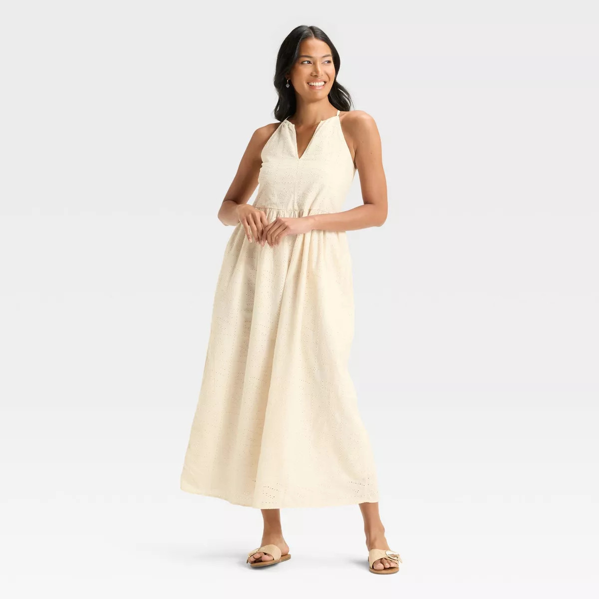 Women's Eyelet Maxi A-Line Dress - Universal Thread™ Cream XS | Target