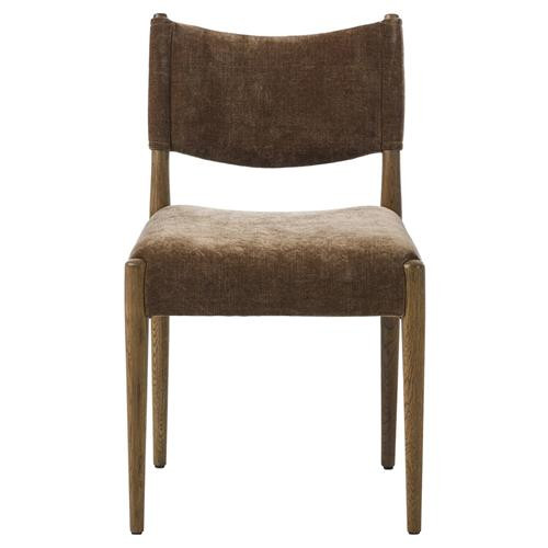 Odelia Modern Classic Brown Velvet Oak Wood Dining Chair | Kathy Kuo Home