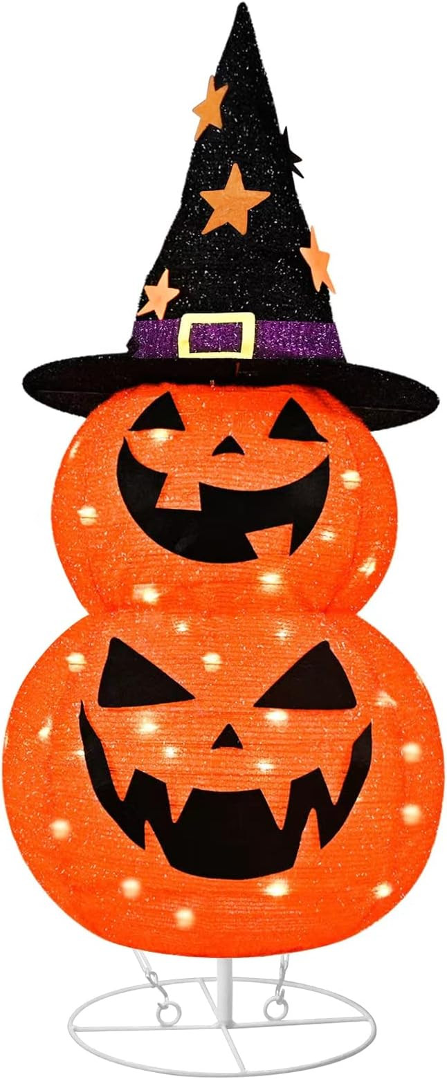 kemooie 2.6FT Pre-lit Halloween Collapsible Pumpkin Decorations, 50 Orange LED Light Up Pumpkin w... | Amazon (US)