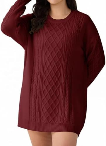 RITERA Womens Plus Size Sweater Dress Oversized Cable Knit Chunky Long Sleeve Short Dresses Fall ... | Amazon (US)