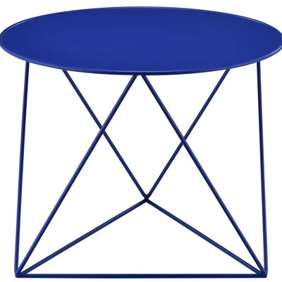 Blue geometric metal base accent table
