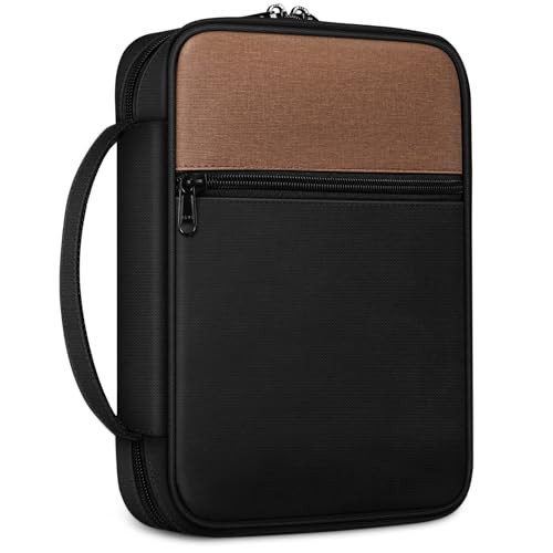 FINPAC Bible Cover Small Size Church Study Book Carrying Bag, Bible Protective Case with Handle and Zippered Pocket for Men Women Mother Lady, Black & Brown | Amazon (US)