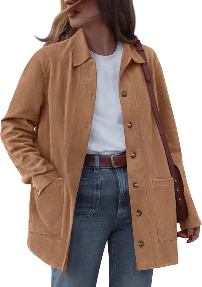 BTFBM Faux Suede Jacket Women Fall Fashion 2026 Leather Jackets Long Sleeve Button Down Winter Co... | Amazon (US)