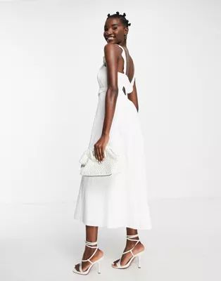 Topshop scallop trim textured midi dress in white | ASOS (Global)