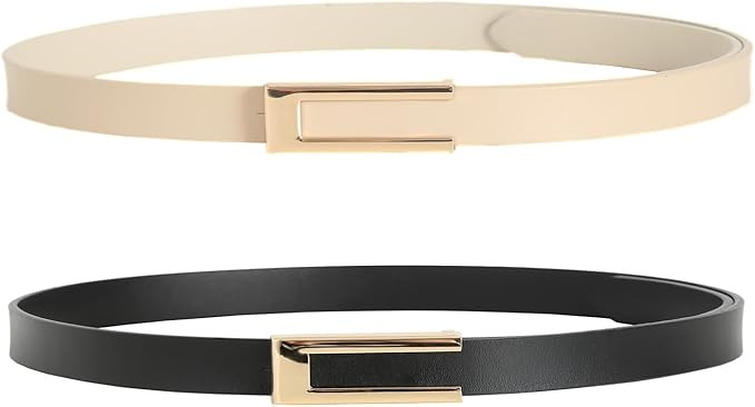Womens Leather Belt Skinny Waist Belt for Dresses Jeans Pants with Gold Buckle | Amazon (US)