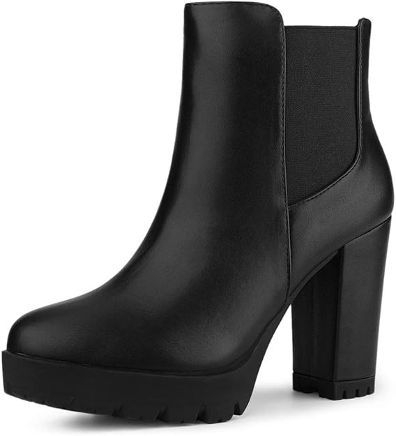 Allegra K Women's Round Toe Zipper Block Heel Platform Ankle Boots | Amazon (US)