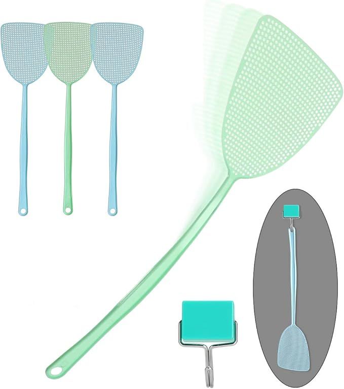 NEWJINDA[4 Pack]Fly Swatter with Magnetic Hook, Manual Swat Pest Control 18"[Long Handle], Heavy ... | Amazon (US)