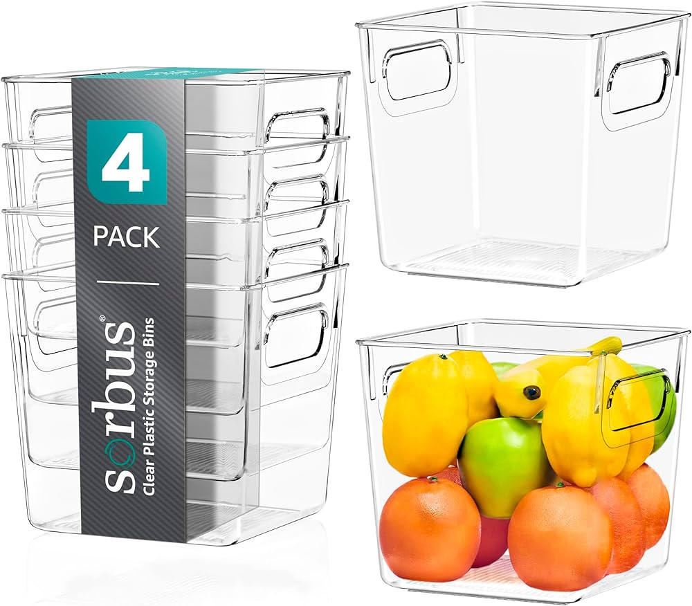 Sorbus Small Clear Plastic Storage Bins for Shelves, Clothes, with Handle - Clear Storage Bins, D... | Amazon (US)