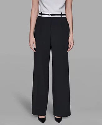 Women's Collar Contrast Trim Blazer and High-Rise Contrast Band Pants | Macy's