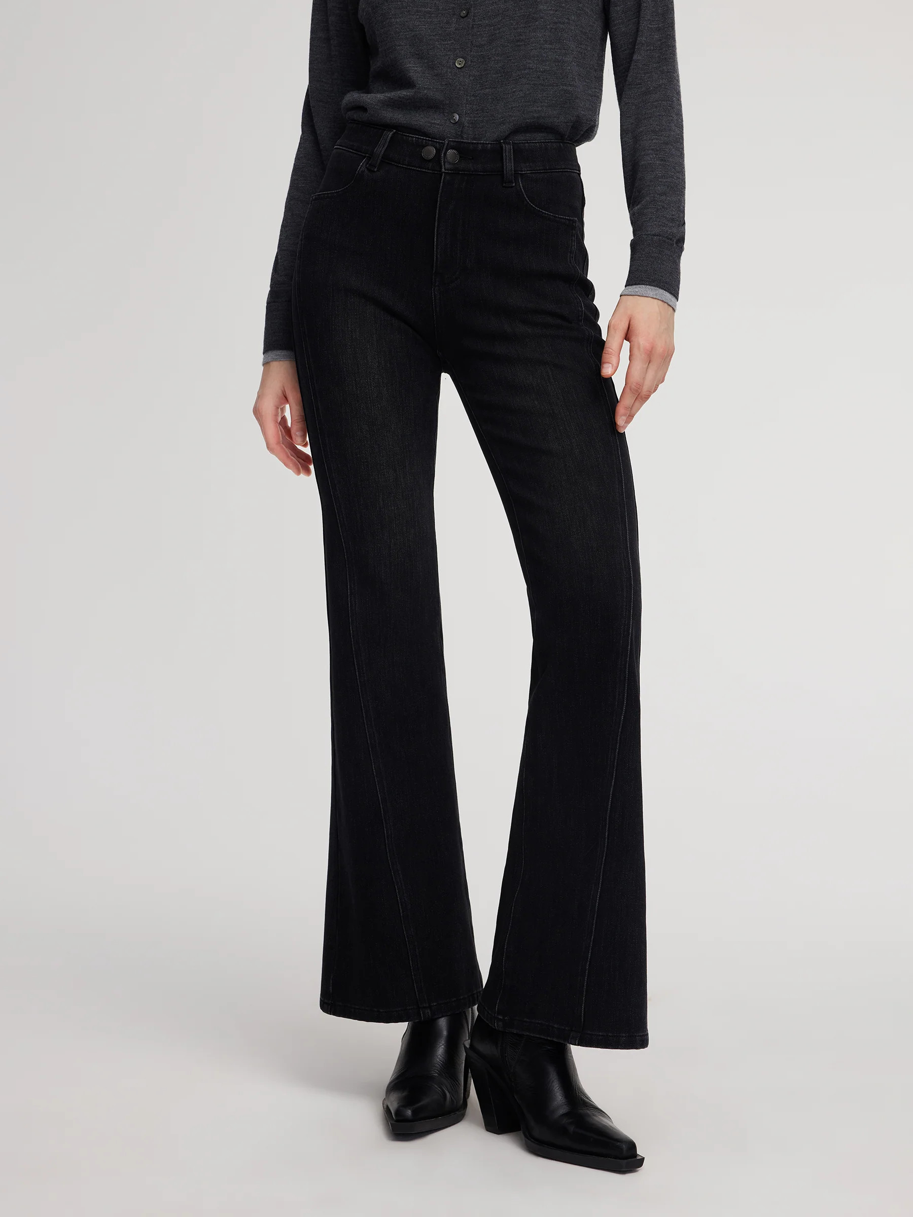 Brushed Denim Women Flared Jeans | GOELIA