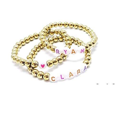 Stacking Blurb Jewelry ROUND Name Word beaded bracelet mothers day custom smiley face colorful gold  | Amazon (US)